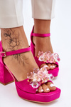 Fashionable Sandals With Crystals On Chunky Heels Fuchsia Garrett