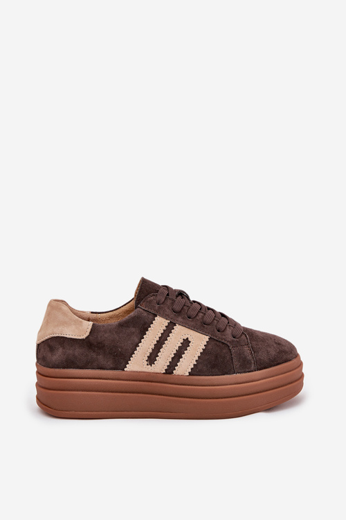 Women's Platform Sneakers Made Of Natural Suede Chocolate Eldira