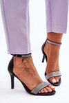Women's Sandals On A High Heel With Rhinestones Black Perfecto
