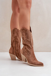 Perforated Cowboy Ankle Boots On Heel Brown Salive