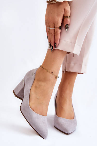 Classic Suede High Heel Pumps With Embellishments Grey Derren