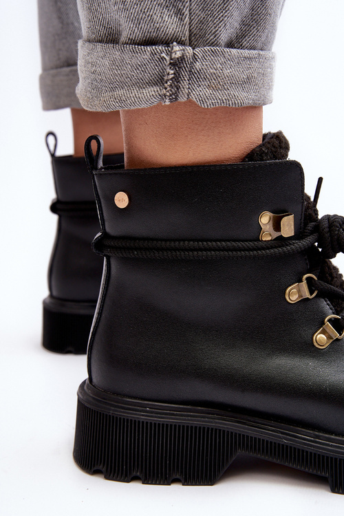 Trapery Botki Damskie Skóra Czarne GOE MM2N4082