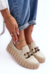 Women's Leather Platform Shoes with Decorative Beige Lewski 3398