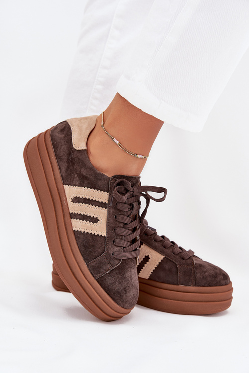 Women's Platform Sneakers Made Of Natural Suede Chocolate Eldira