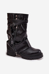 Women's boots with rolled-up shaft to mid-calf with strap Black Darisa