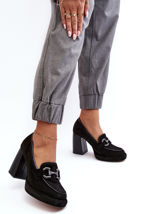 Leather Pumps On Massive Heel Laura Messi 2706 Black