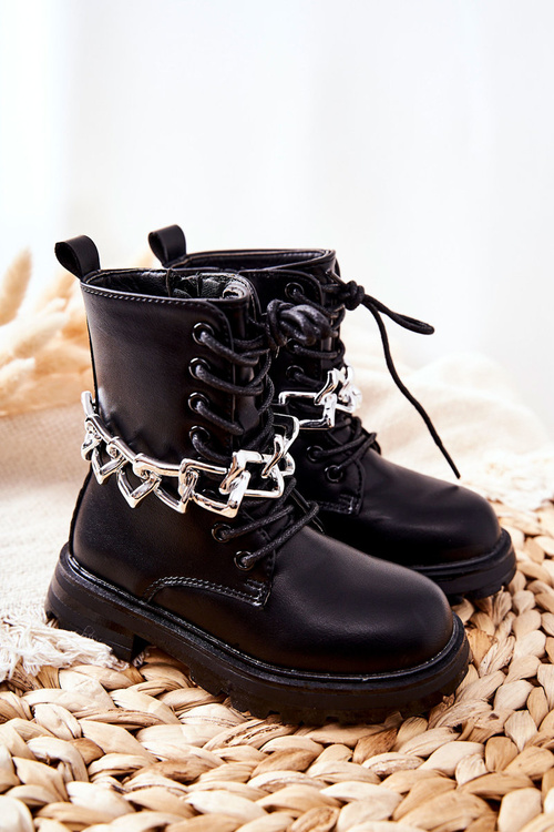 Children's Boots With Chain Black Moci