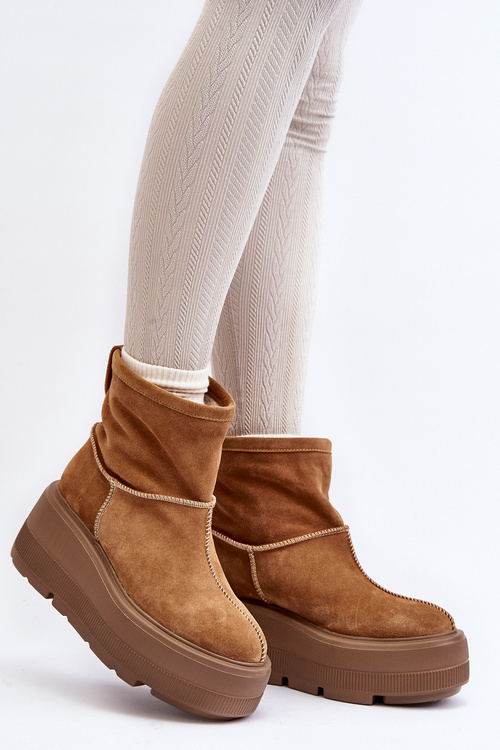 Leather Women's Boots on Chunky Sole Camel Zazoo 3424