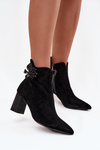 Suede women's ankle boots with embellishment D&A CR52-686 Black