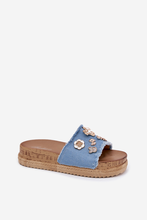 Women's sandals with golden embellishments on the platform blue Rigasta