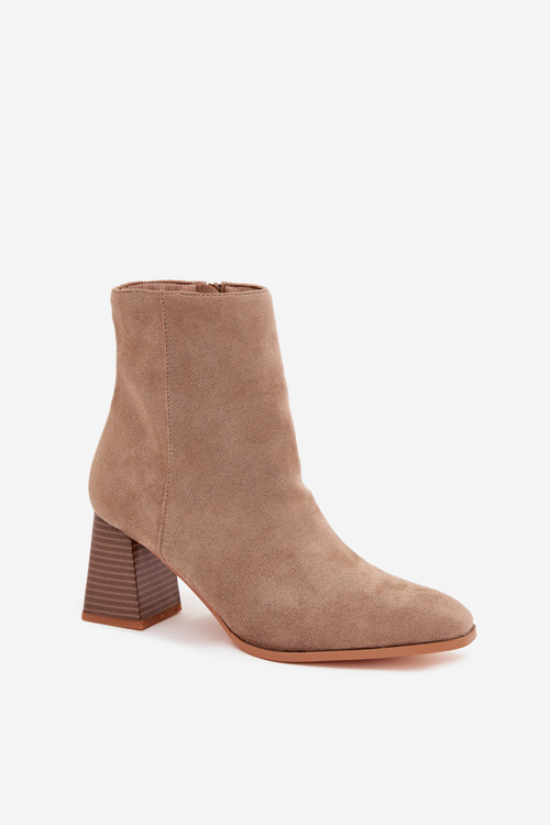 Women's Suede Heeled Ankle Boots With Zip Beige Zelita