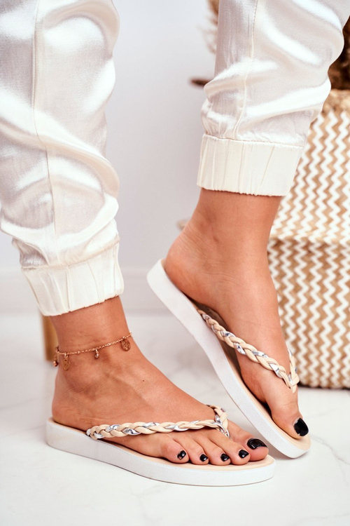 Women's Flip Flops Braided Strap Beige Peggie