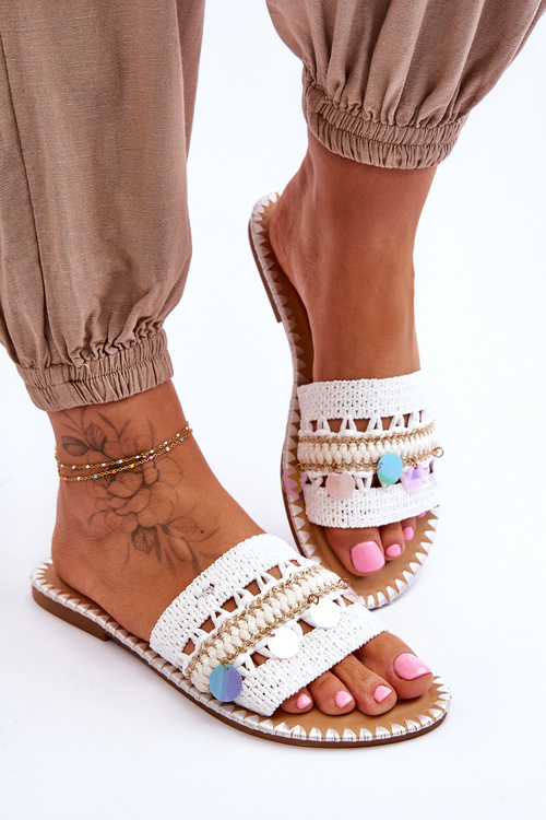 Women's Braided Embellished Slippers White Millano