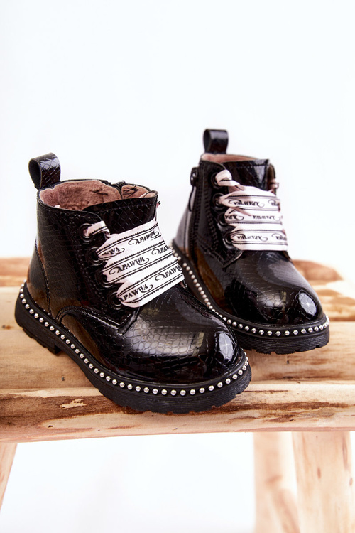 Children's Warm Leather Boots Black Dottie