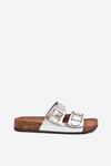 Women's Cork Platform Slippers With Buckles Silver Vesina
