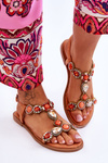 Suede Flat Sandals With Stones Orange Dallas