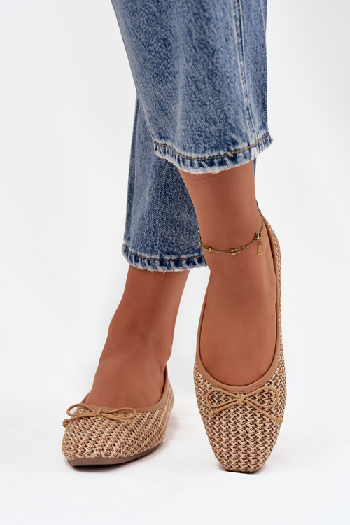 Damskie Plecione Baleriny Z Kokardką Camel Belirra