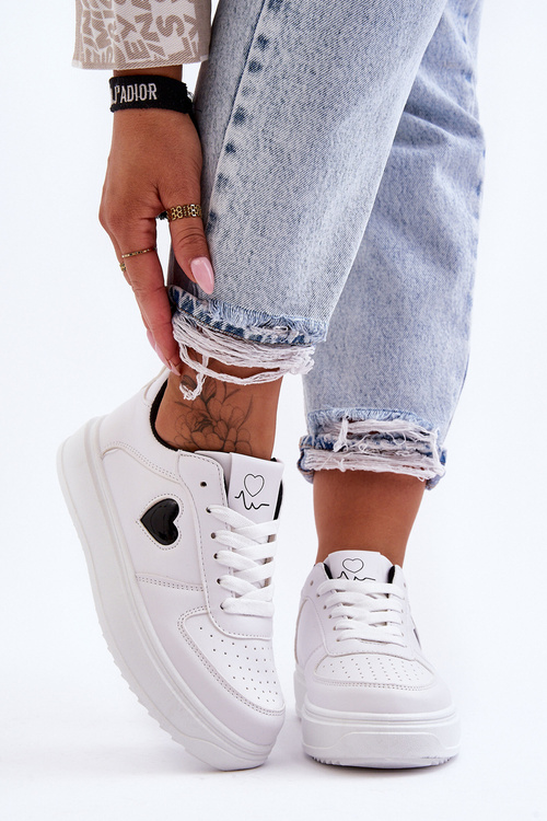 Classic Sports Shoes with White-Black Heart Amore