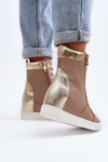 Zazoo 3081 Women's Leather Wedge Sneakers Beige