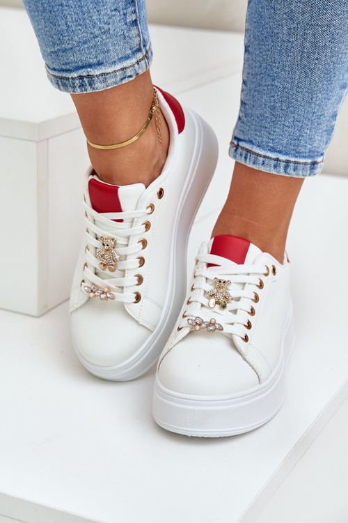 Eco Leather Sneakers With Pins White-Red Enalirae