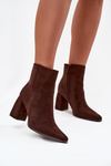 Women's Block Heels Ankle Boots Made of Eco Suede Chocolate Inessa