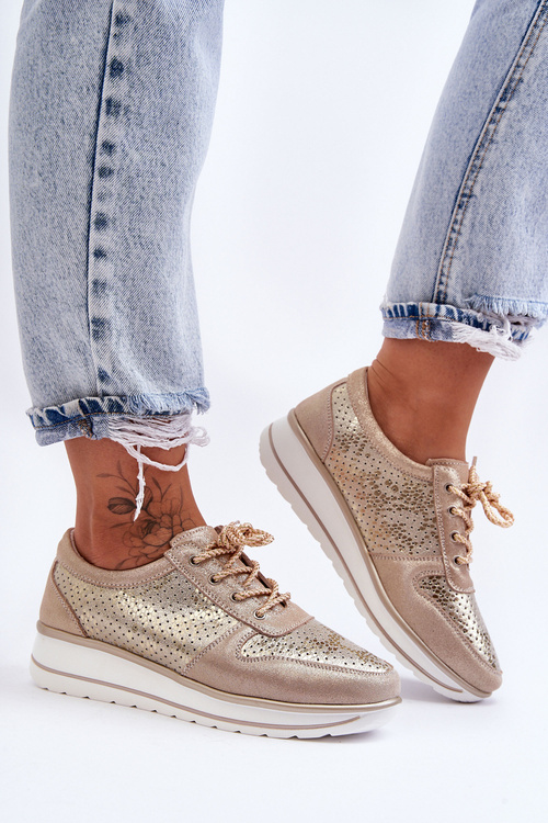 Leather Sport Shoes with Perforation S.Barski AL22246 Gold