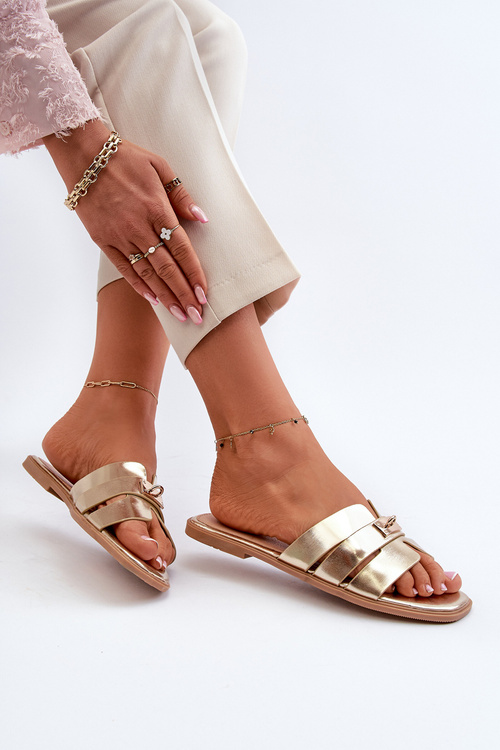 Women's Flat Sandals with Gold Decoration Kavinia
