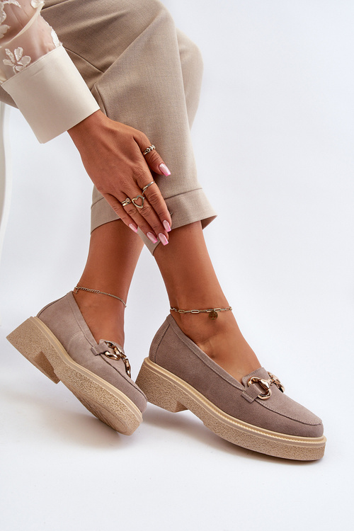 Mokasyny Zamszowe Damskie Ozdoba Zazoo 3429 Cappuccino