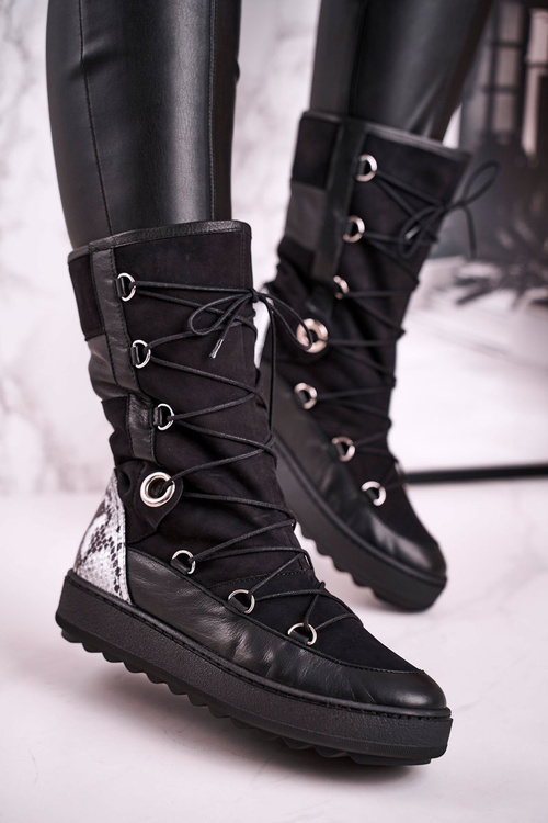 Snow Boots With Fur Suede Black Laura Messi 2054