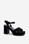 Women's Black Faux Suede Sandals with Chunky Heel and Platform Sakane