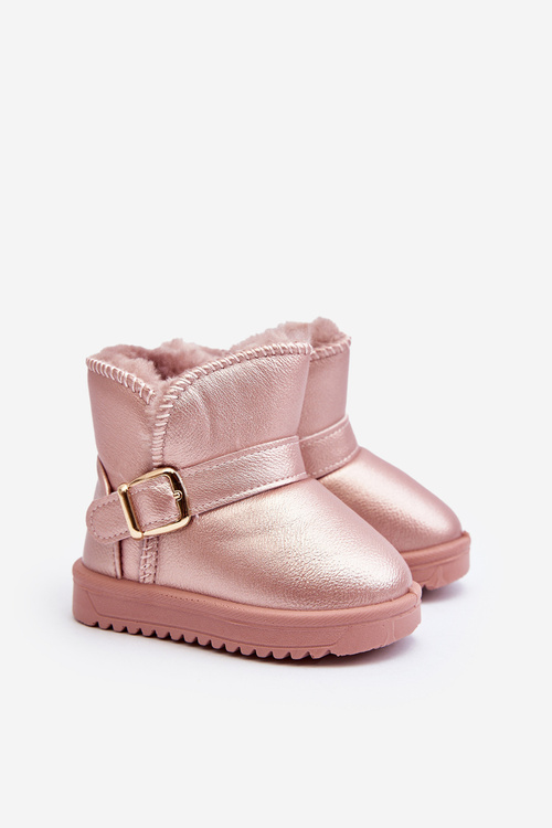 Children's Eco Leather Snow Boots with Pink Strap Orinor