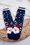 Women's Christmas Socks Anti-Slip Navy Blue with Santa Claus