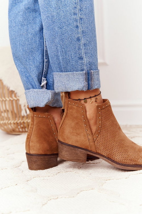 Openwork Boots With Cutouts Camel Clever