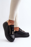 Women's Black Leather Platform Sneakers by Vinceza 66700