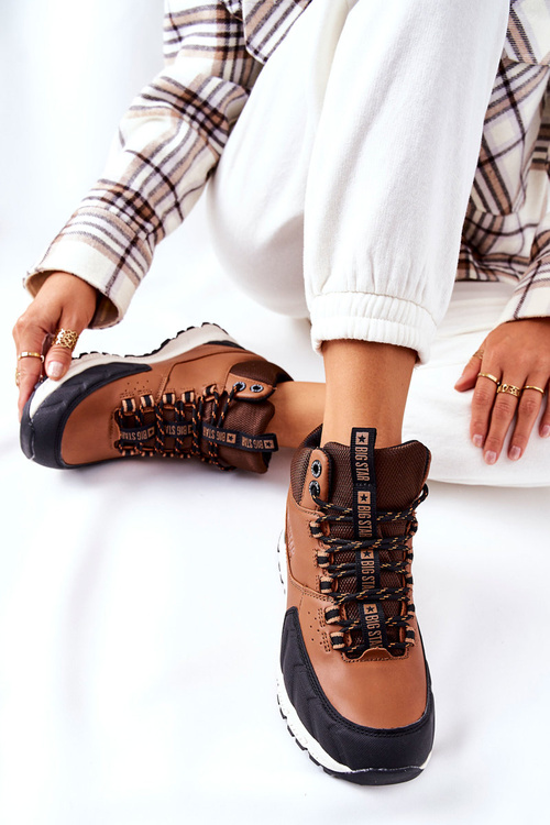 Buty Trekkingowe Skórzane Wiązane Big Star Brązowe II274453