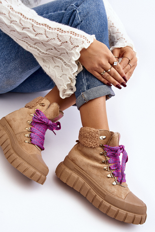 Trapery Botki Damskie Gruba Podeszwa Brązowe Ralotta EV-372