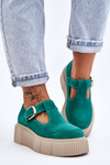 Fashionable suede brogues on a massive platform green Colson