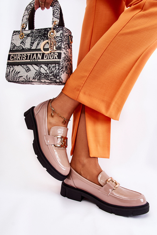 Fashionable Leather Loafers Beige Loveliness