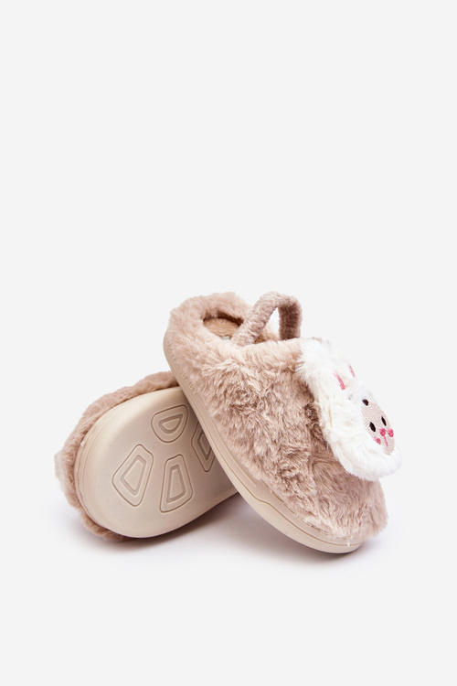 Kapcie Futrzane Dziecięce Króliczek Beżowe MP8626