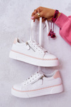 Buty Sportowe Platforma Wiązane Biało-Różowe Louisa