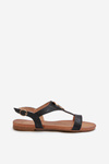 Flat Women's Sandals with Gold Decoration S.Barski KV27-051 Black