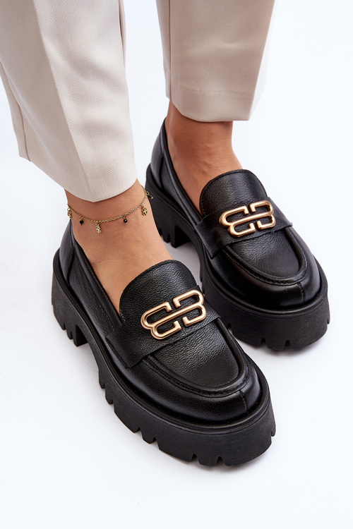 Loafersy Damskie Masywne Skóra Naturalna Czarne Zazoo 20164