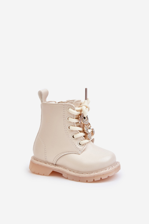 Warm Children's Boots With Teddy Bear On Zipper Beige Enchanta