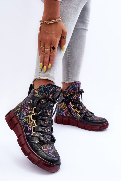 Leather Flat Lace-up Boots Maciejka 06158-01 Black