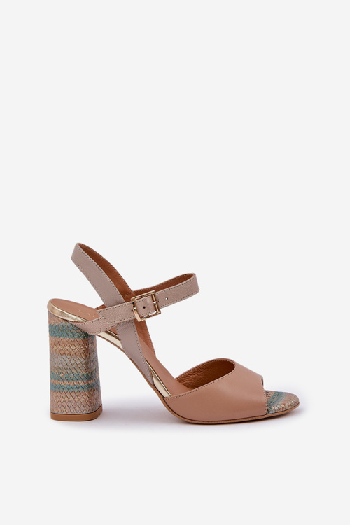 Leather Elegant Sandals On Heel Dark Beige Laura Messi 2136