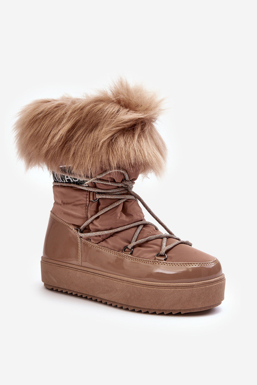Women's Lace-up Dark Beige Snow Boots Santero