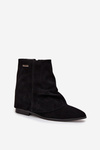 Insulated ankle boots with hidden wedge with rolled shaft eco suede black Tavella