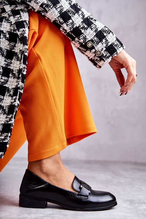 Półbuty Skóra Loafery Czarne Trine