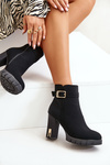 Leather Ankle Boots With Buckle On Heel Black Eftane