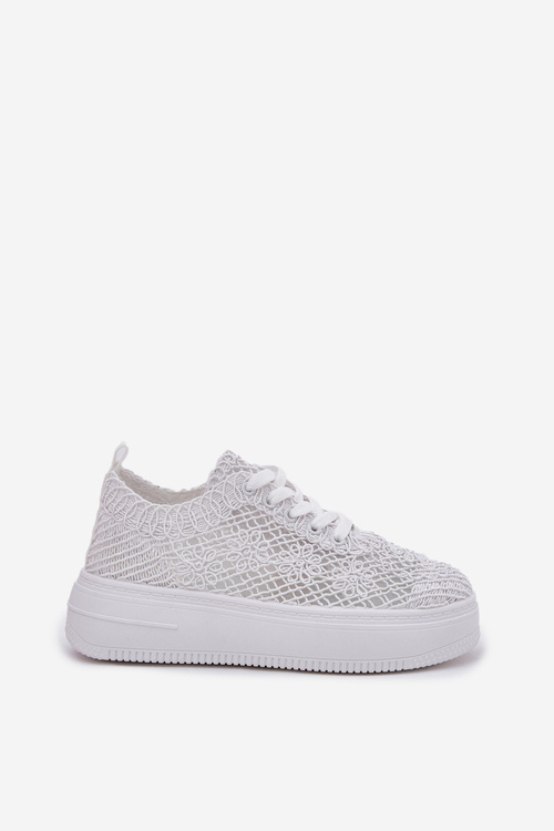 Women's Platform Sneakers With Crochet Upper White Mirietto